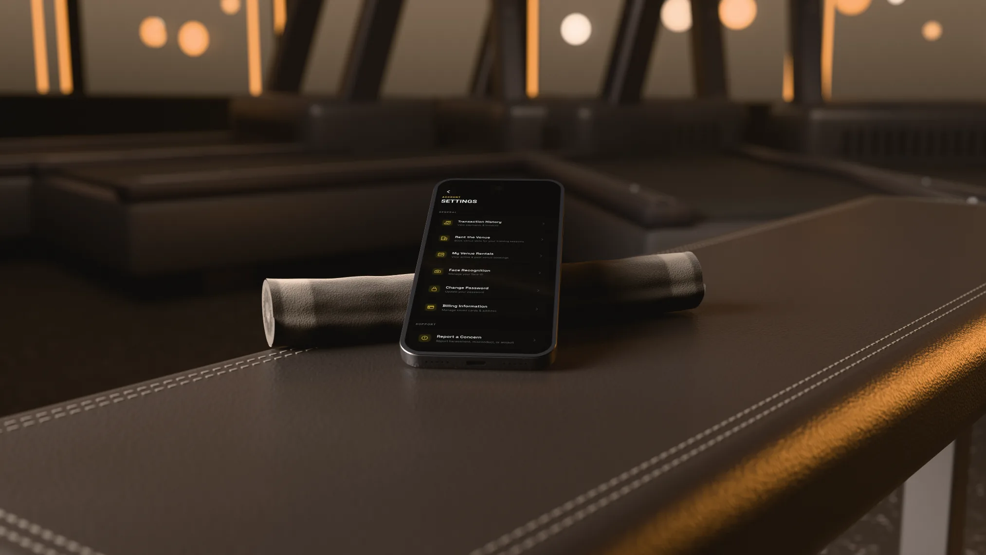 Render: the real XFitness member app on a rendered phone