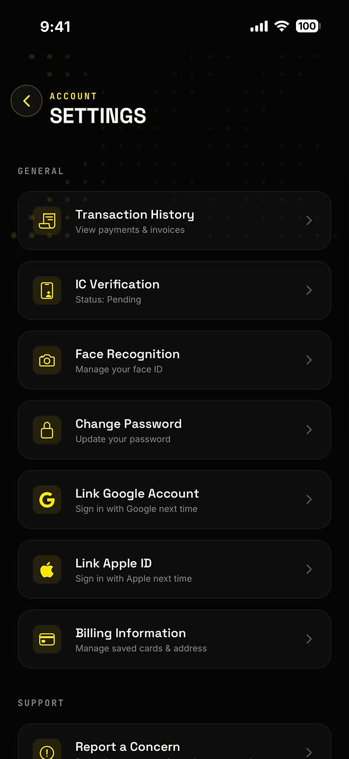 XFitness member app: account settings