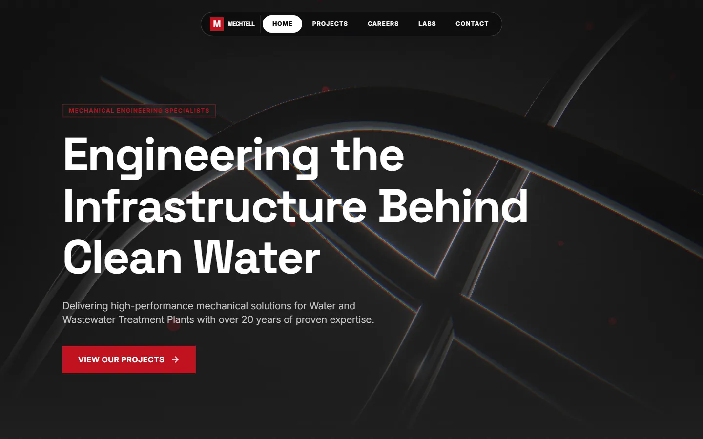 Mechtell Engineering website: hero with the 3D pipe network
