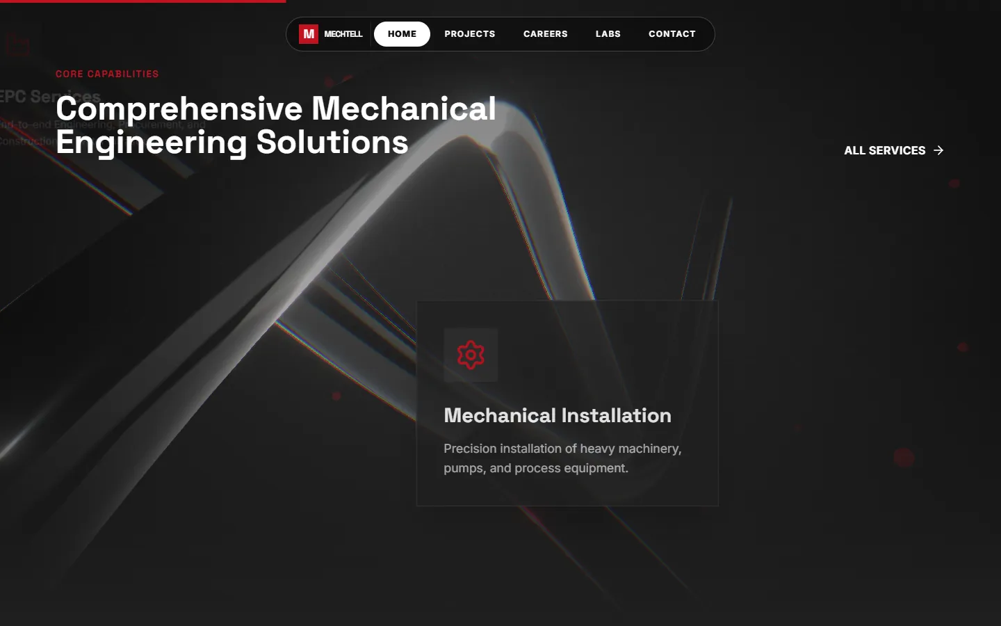 Mechtell Engineering website: services section