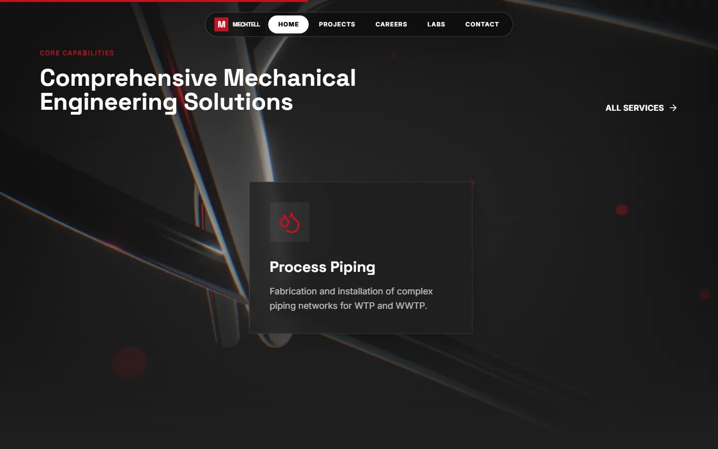 Mechtell Engineering website: services section, process piping