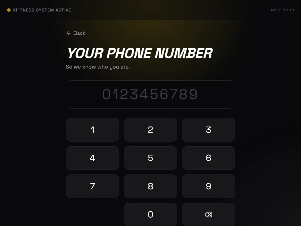 XFitness kiosk: check in with a phone number